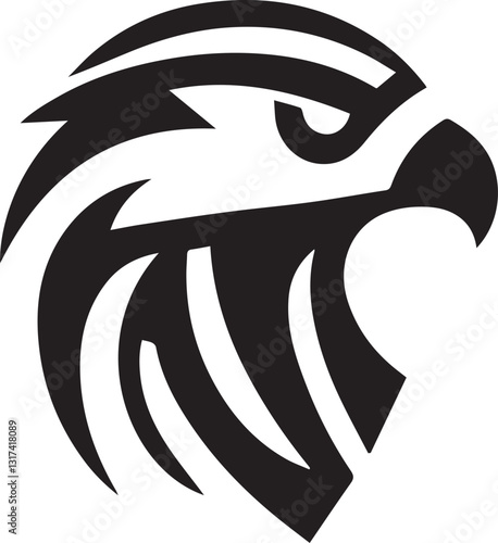 Bold Tribal-Style Eagle Head Logo Vector in Black and White

