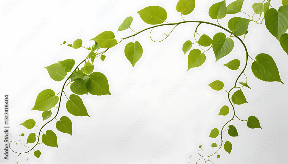Obraz premium Minimalist Green Vine with Fresh Leaves on White Background – Nature Aesthetic & Organic 
