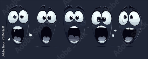 Flat icons set of emotional faces with wide eyes and open mouth - vector style.