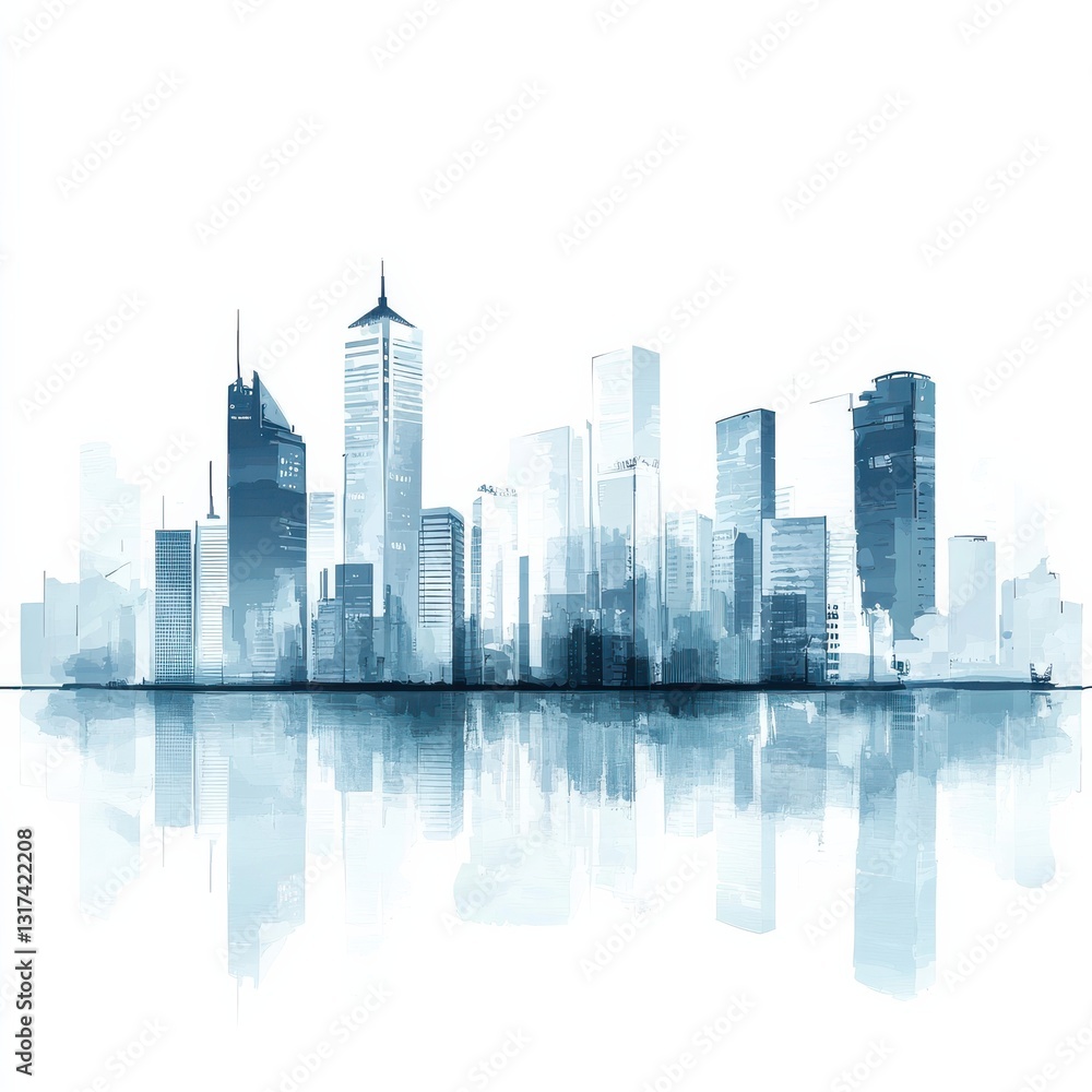 Obraz premium Cityscape Watercolor Reflection.