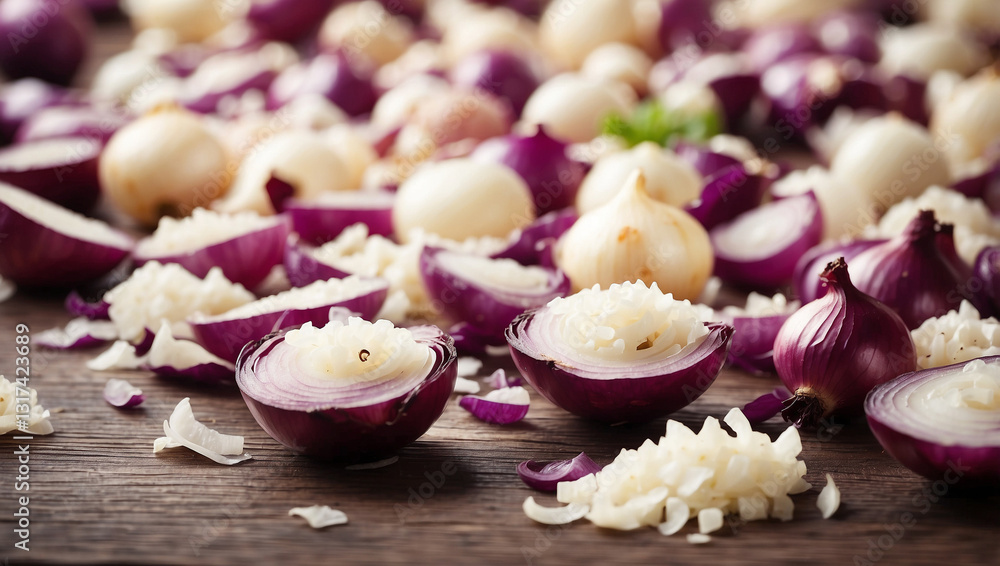 A Collection of Delicious Onion Pieces, Ideal for Cooking and Flavoring Dishes A Collection of Delicious Onion Pieces, Ideal for Cooking and Flavoring Dishes