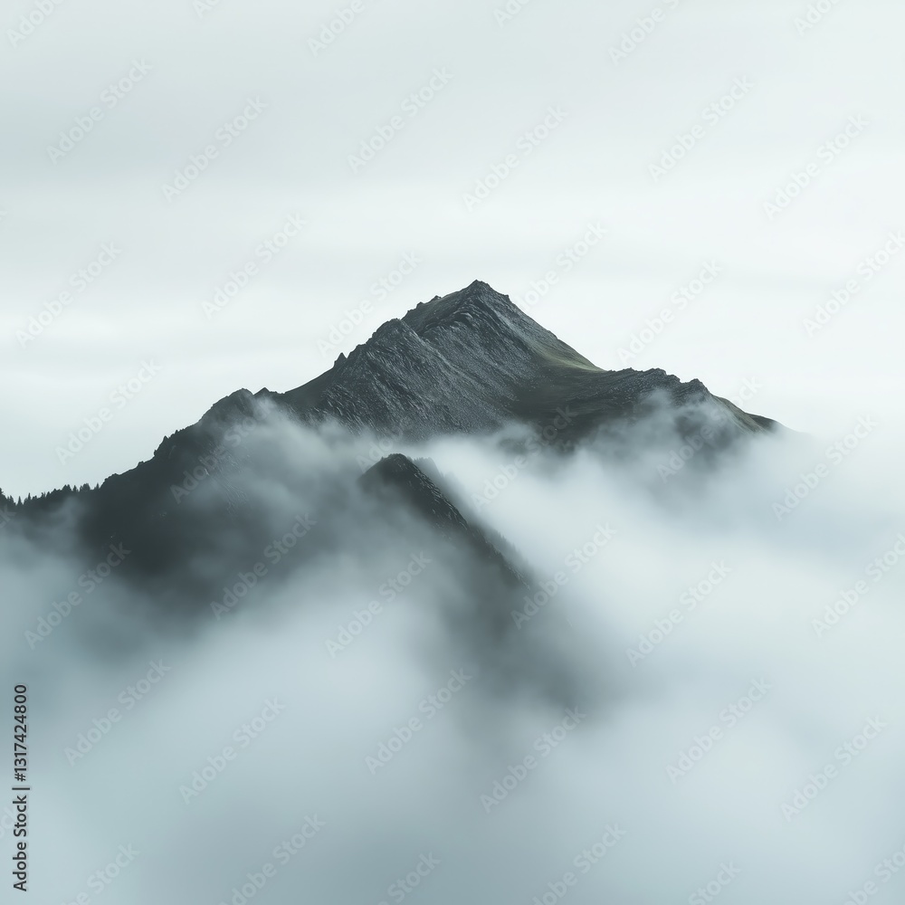 A majestic mountain peak emerges from a sea of clouds creating a surreal and ethereal landscape Nature's grandeur captured in a single frame A majestic mountain peak emerges from a sea of clouds creating a surreal and ethereal landscape Nature's grandeur captured in a single frame