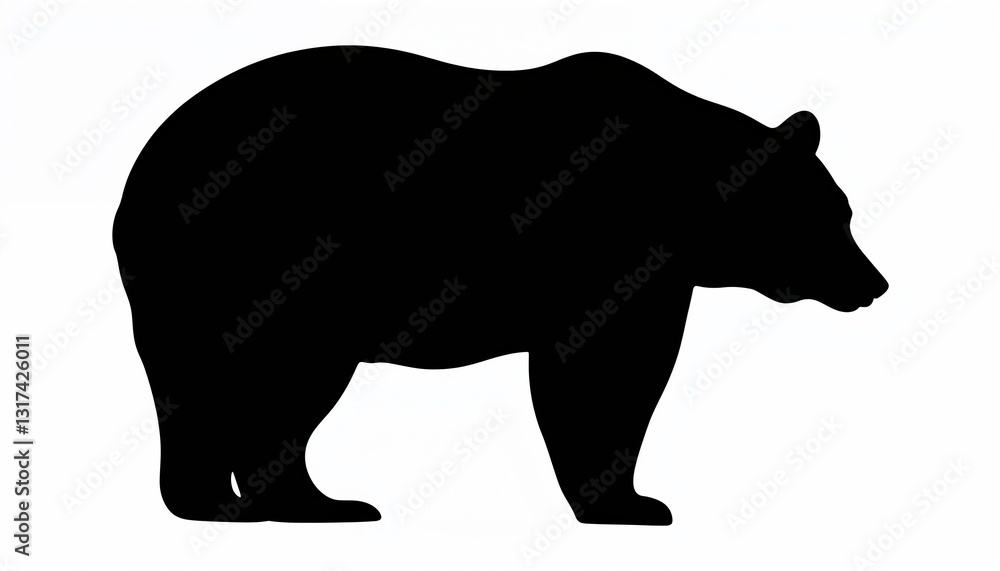 Fototapeta premium Silhouette of bear standing confidently on white background