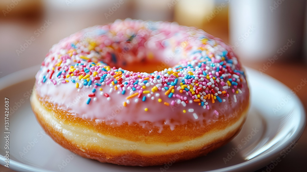 Pink frosted donut with sprinkles