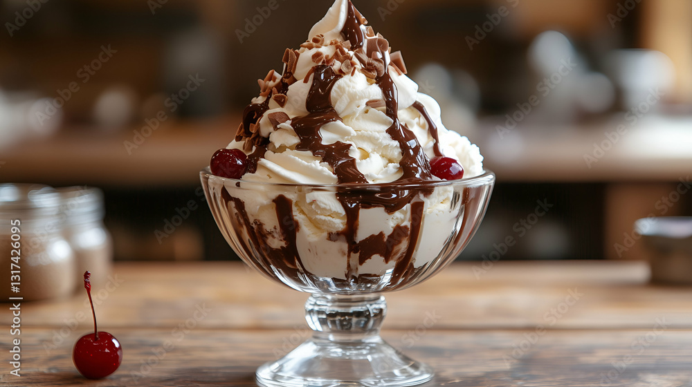 Ice cream sundae with chocolate sauce