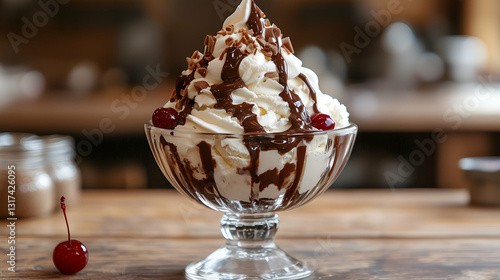 Obraz na płótnie Ice cream sundae with chocolate sauce w salonie