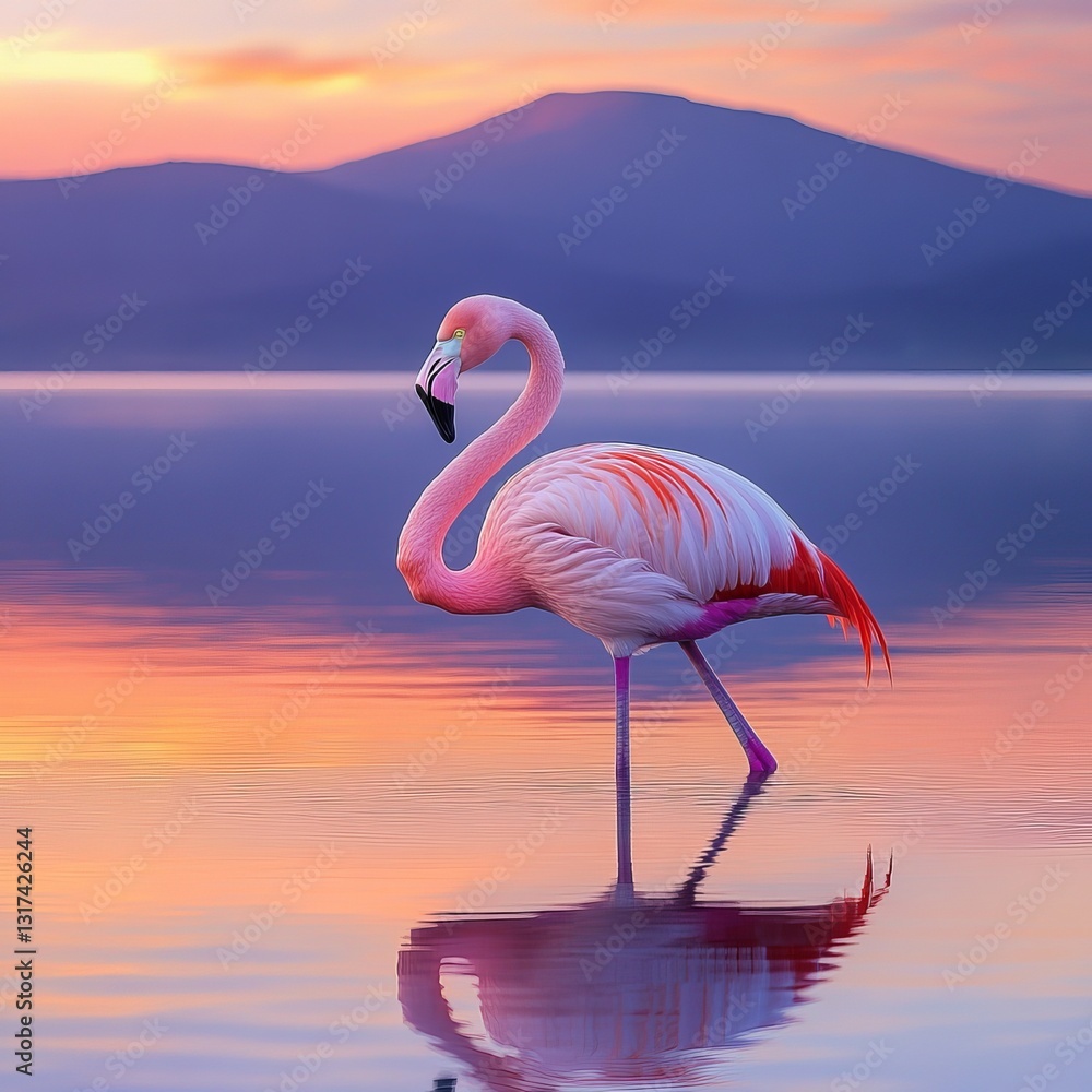 Fototapeta premium Stunning Flamingo at Sunset and Captivating Wildlife Photography