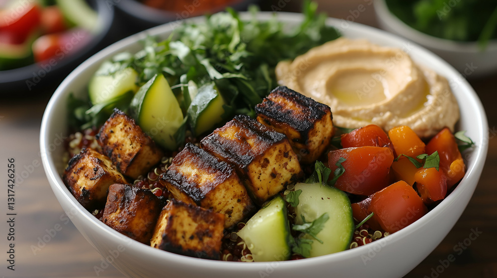 Grilled tofu and hummus bowl