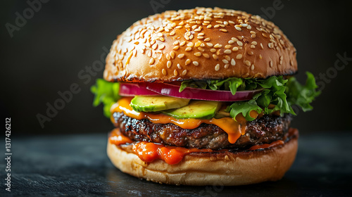 Obraz na płótnie Cheeseburger with avocado and lettuce w salonie