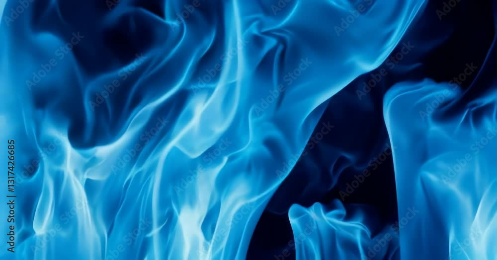 Abstract blue fire flames on black background, dynamic energy motion.