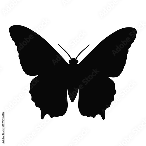 Elegant moth silhouette with open wings, black and white design