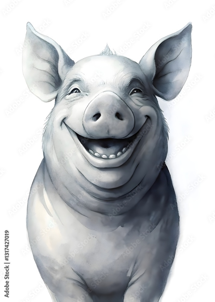 Obraz premium Happy Smiling Pig Portrait Charming Cute Farm Animal Character