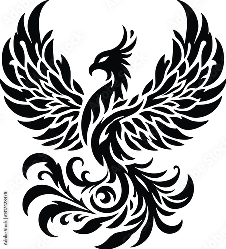 Phoenix bird silhouette, Tribal Phoenix bird Tattoo, Design, art