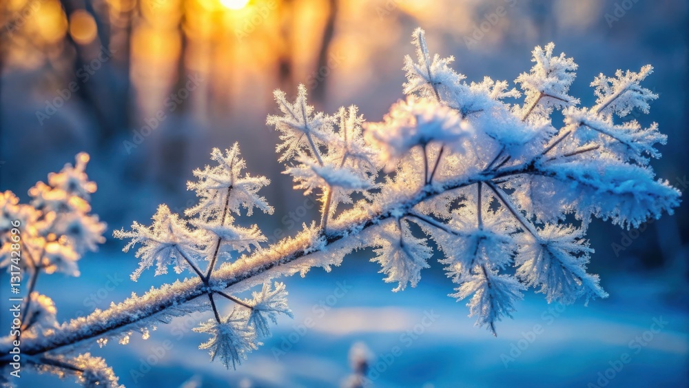 A delicate branch adorned with frost crystals shimmers in the soft glow of the setting sun, casting an ethereal spell over the winter landscape. A delicate branch adorned with frost crystals shimmers in the soft glow of the setting sun, casting an ethereal spell over the winter landscape.