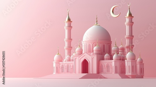 Eid celebration illustration at a pastel mosque islamic art background ramadan theme