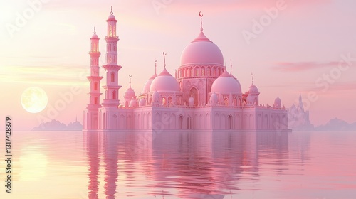 Eid celebration at a mosque pastel illustration islamic background tranquil environment