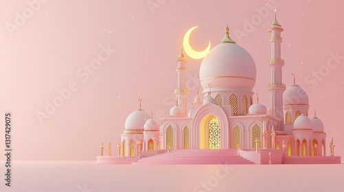 Eid celebration at mosque ramadan illustration islamic art pastel background tranquil scene