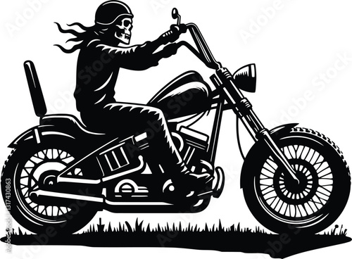 Ghost Rider Chopper, Skull face chopper rider riding a chopper motorcycle silhouette, design, art, illustration