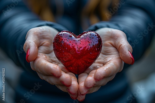 Obraz na płótnie Red Heart in Hands Symbolizing Love w salonie