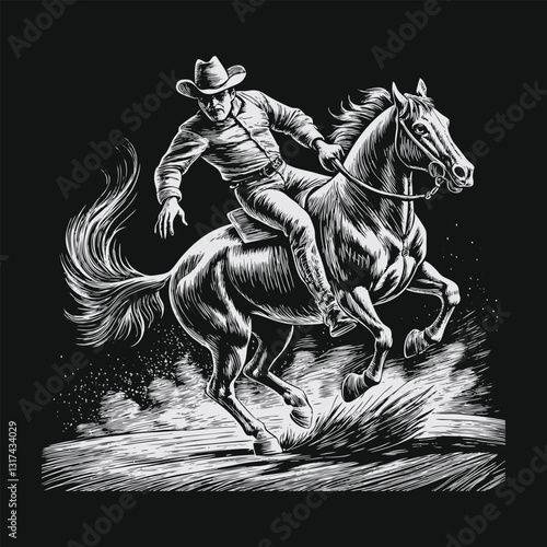 Galloping Cowboy  Wild West Engraving