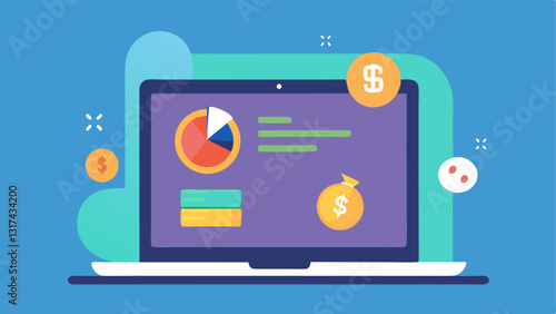 Interactive Budgeting Game A fun game interface on a laptop where users earn points for budgeting challenges like save $100 this month or back on dining out featuring playful