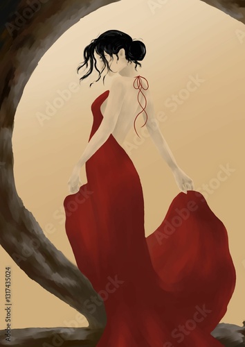 woman in a red dress