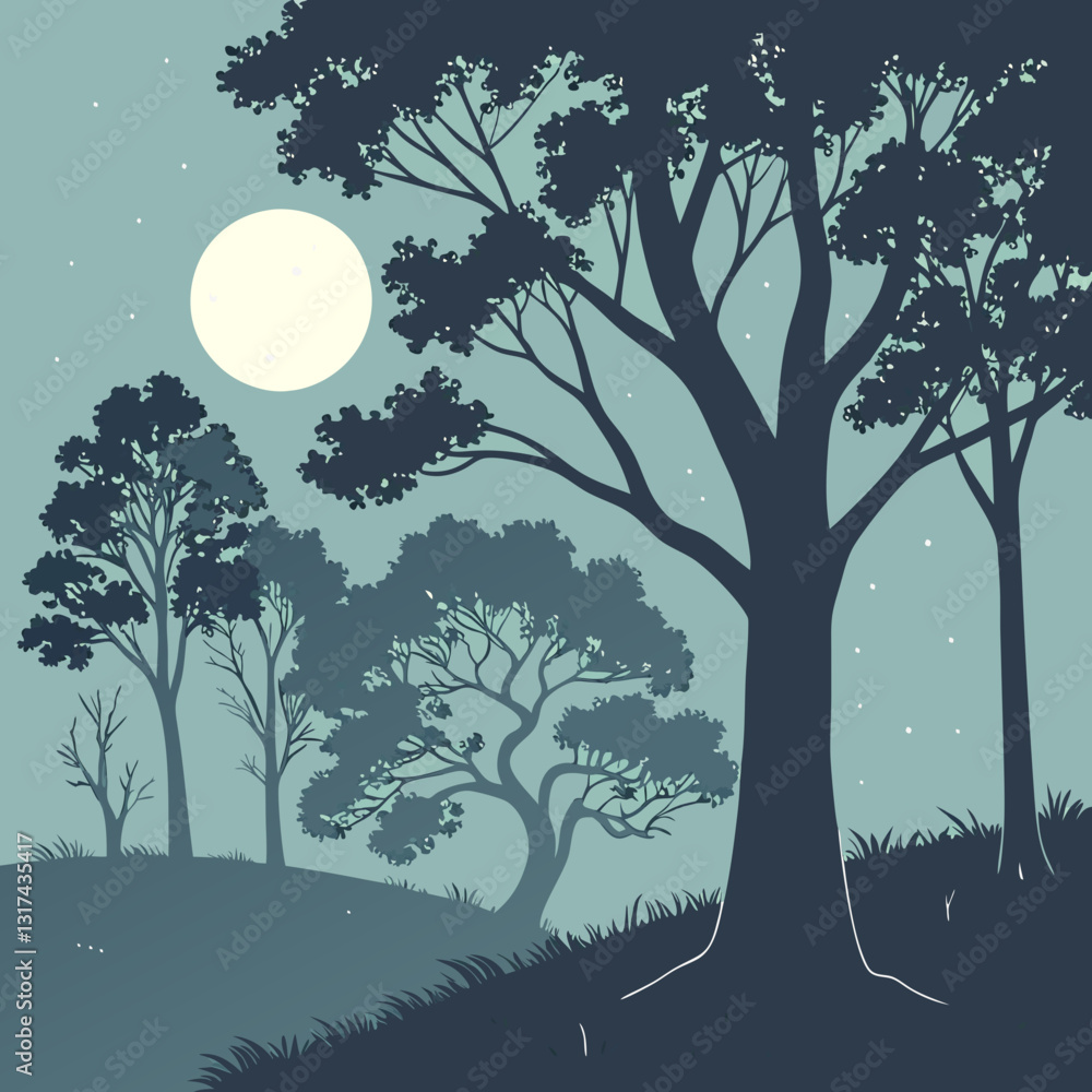 Obraz premium Silhouette forest with moonlight