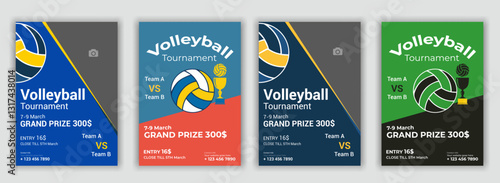 Volleyball championship flyer layout, double sided poster design for Volleyball tournament, vector illustration Volleyball tournament flyer layout. championship posters with volleyball ball template