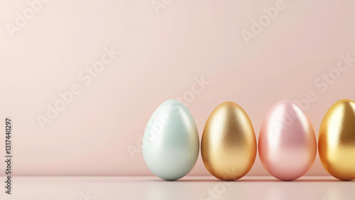 Wallpaper Mural Luxurious golden and pastel Easter eggs on soft pink background Torontodigital.ca