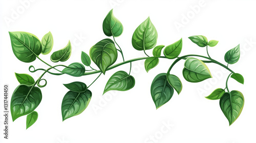 Liana or jungle plant or vine wild greenery winding branches vector stem with leaves isolated decorative elements tropical vines rainforest flora and exotic botany wild curling species and twigs.