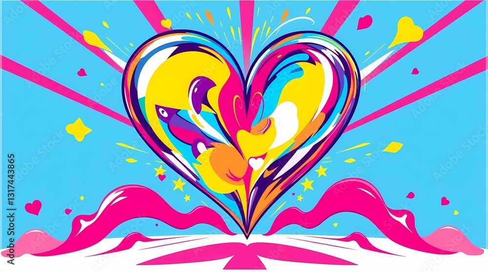 Fototapeta premium A Burst of Love: A vibrant and playful illustration of a heart bursting with color and energy, symbolizing the boundless passion and joy of love, captured in a bold and expressive style.