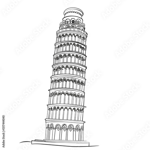 Leaning tower of Pisa hand-drawn comic illustration. Leaning tower of Pisa. Vector doodle style cartoon illustration