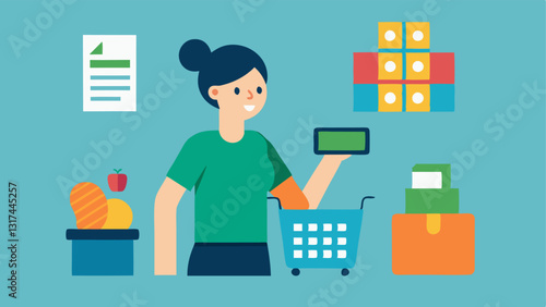 Grocery Shopping Smart A shopper in a grocery store comparing prices on items using a calculator and a shopping list illustrating smart shopping strategies.