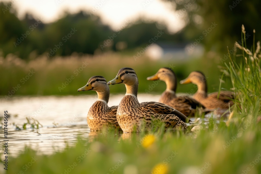 Ducks by Water at Sunset Ducks by Water at Sunset
