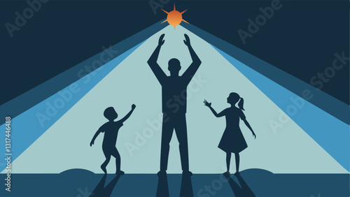 Reaching for Light A silhouette of a family member reaching out towards a bright light above symbolizing the desire to break free from the grip of trauma.