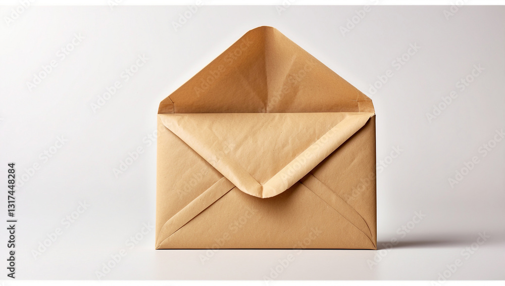 An Elegant Open Craft Paper Envelope Isolated on White, Perfect for Invitations An Elegant Open Craft Paper Envelope Isolated on White, Perfect for Invitations