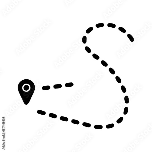 Curved dashed road with location pin