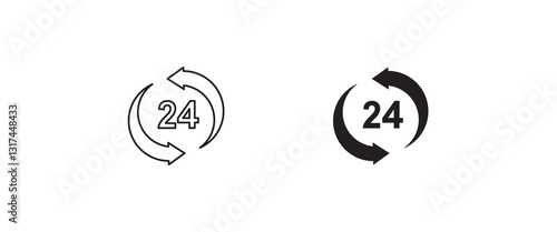 24 Hours a day service icon, All day cyclic sign, symbol, logo, illustration, editable stroke, flat design style isolated on white