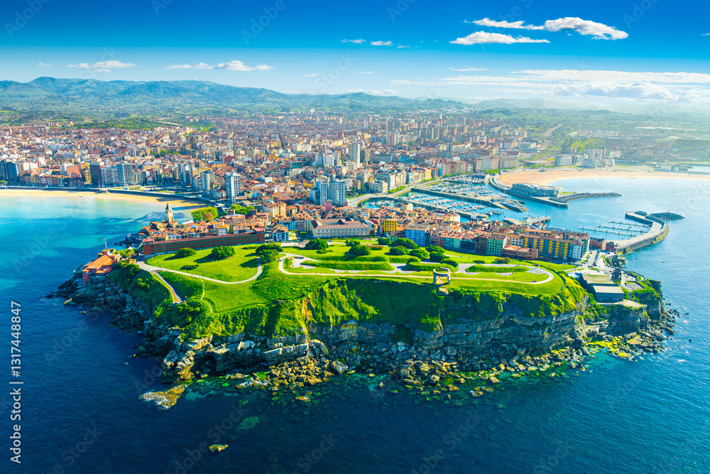 Beautiful view of the city of Gijon in Asturias, Spain