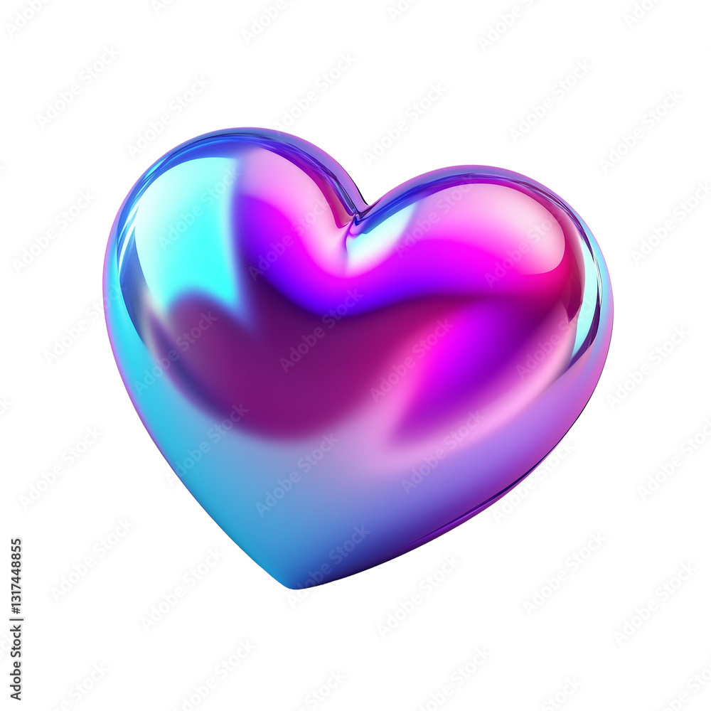 A metallic heart with gradient blue and pink 3D A metallic heart with gradient blue and pink 3D
