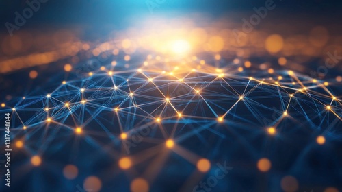 Abstract technology background with connecting dots and lines illuminating network