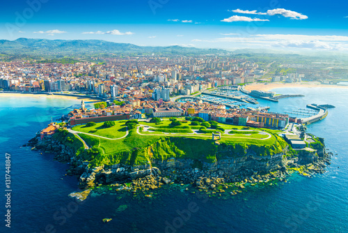 Beautiful view of the city of Gijon in Asturias, Spain