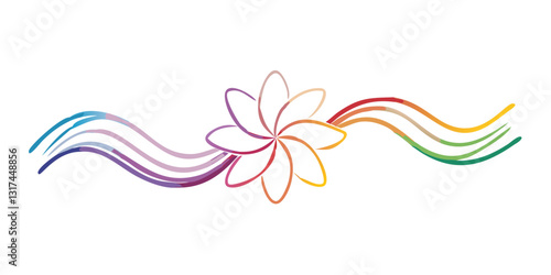Rainbow floral design with curved lines