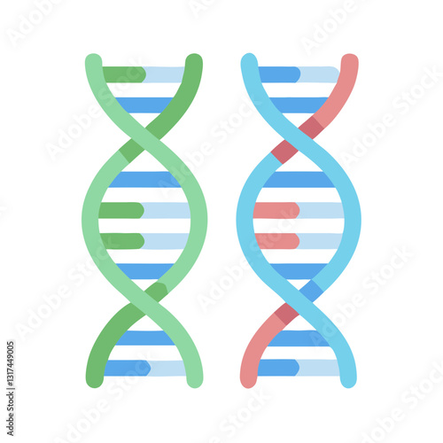 Two DNA strands with colorful segments