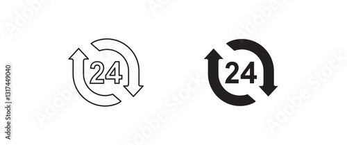 24 Hours a day service icon, All day cyclic sign, symbol, logo, illustration, editable stroke, flat design style isolated on white