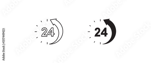 24 Hours a day service icon, All day cyclic sign, symbol, logo, illustration, editable stroke, flat design style isolated on white