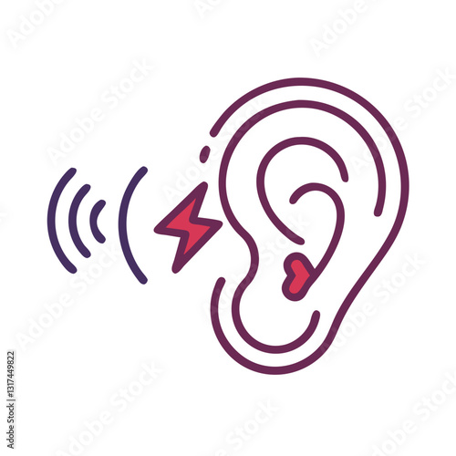 Ear pain with sound waves and red discomfort marks