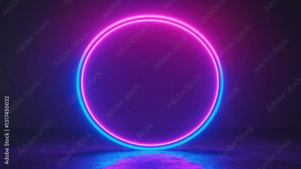 Fototapeta premium Elegant illuminated circular portal in vibrant neon pink and cyan glow