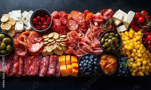Delicious Charcuterie Board Featuring a Variety of Meats, Cheeses, and Fruits