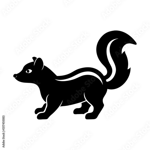 Black skunk standing with raised tail